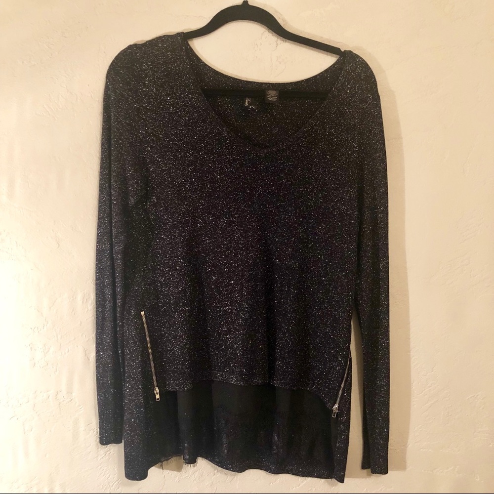 NEW BKE Boutique Black Shimmer Sweater Zips Lace